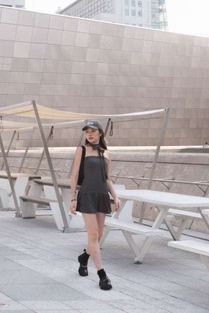 [ 韓國連線 🇰🇷 超推薦 !! 小魚尾軟糯連身裙 ] Little Arial Mini Dress (with skinny scarf) - Dark Grey