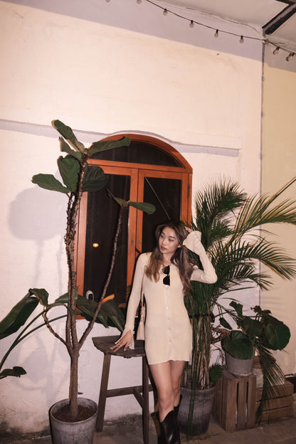 [ 氣質up! 直紋翻領連身裙 ]  Little Collar Stretchy Dress - 2 colours