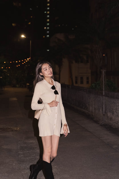 [ 氣質up! 直紋翻領連身裙 ]  Little Collar Stretchy Dress - 2 colours
