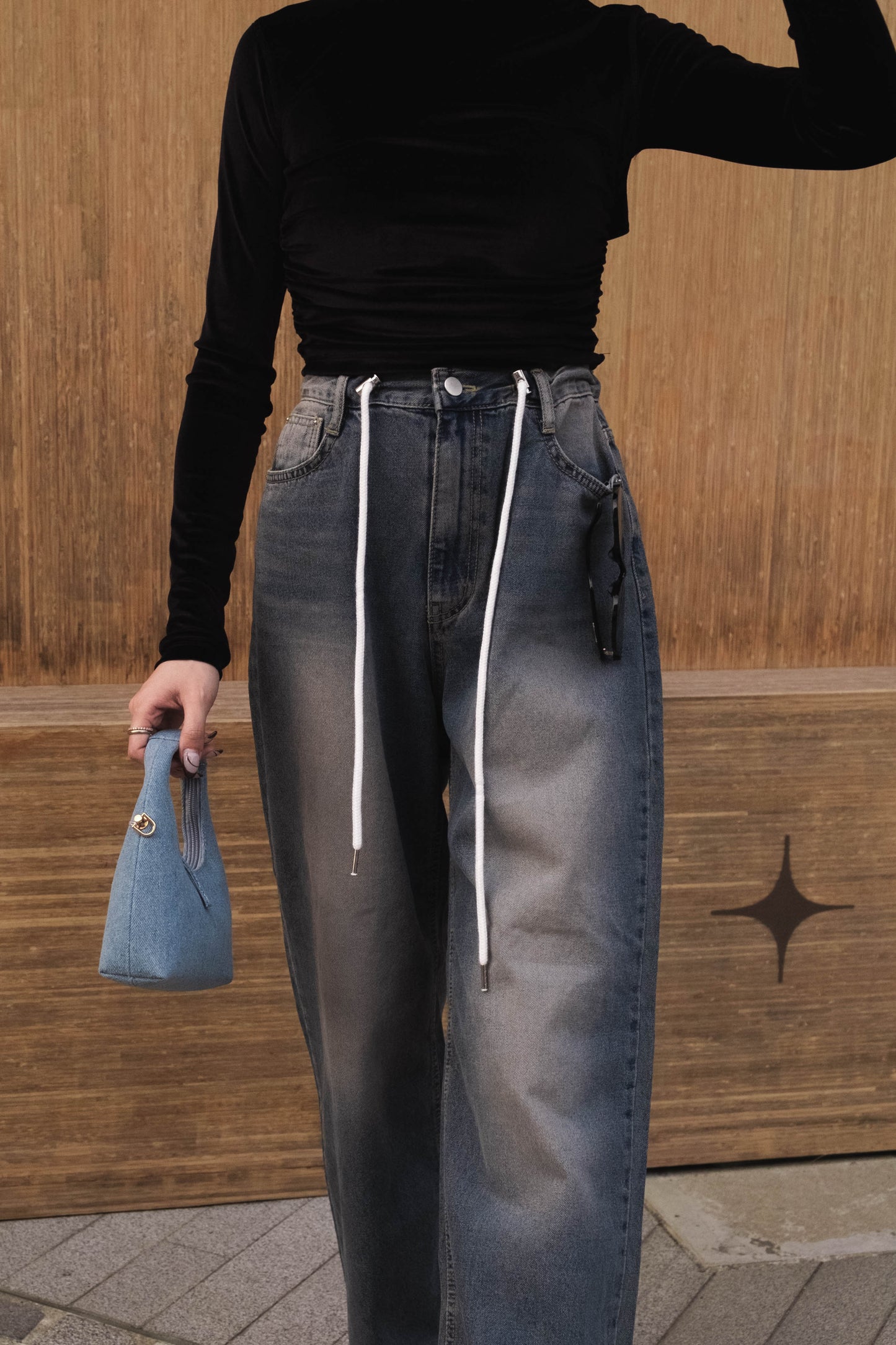 [ 型爆! 束繩直筒寬鬆牛仔 ] Cable Tie Baggy Jeans