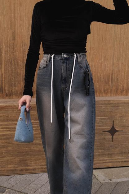 [ 型爆! 束繩直筒寬鬆牛仔 ] Cable Tie Baggy Jeans