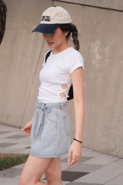 [ 韓國連線 🇰🇷 法式溫柔短牛仔~]  Skye A-line Denim Shorts - Light Blue