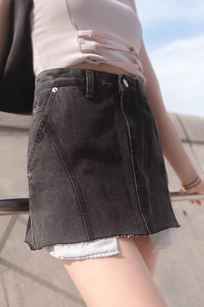 [ 韓國連線 🇰🇷 顯高~ 包臀彈性牛仔裙！] Inside Out Denim Skirt - Black