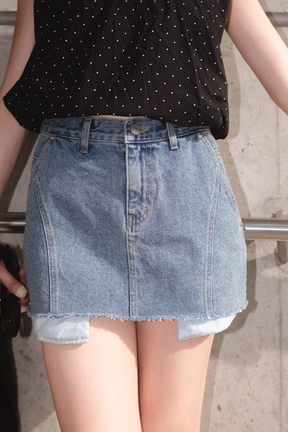 [ 韓國連線 🇰🇷 顯高~ 包臀彈性牛仔裙！] Inside Out Denim Skirt - Denim Blue