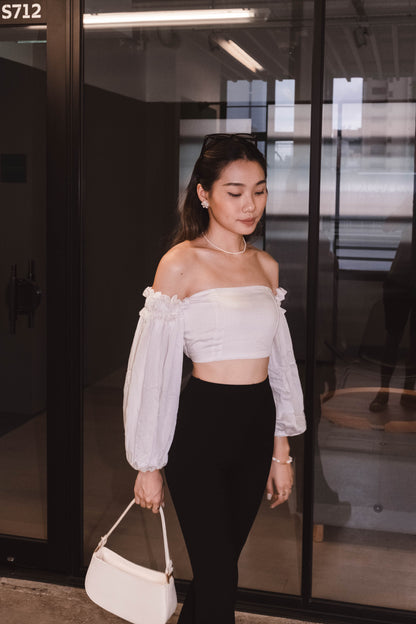 [ 閉眼入手系列! 多種着法~ 棉麻泡泡袖 top ] Cinnamoroll Cloudy Off-shoulder Top - White