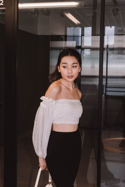[ 閉眼入手系列! 多種着法~ 棉麻泡泡袖 top ] Cinnamoroll Cloudy Off-shoulder Top - White