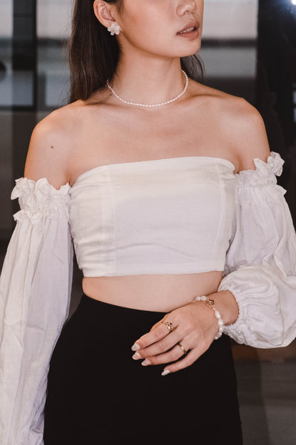 [ 閉眼入手系列! 多種着法~ 棉麻泡泡袖 top ] Cinnamoroll Cloudy Off-shoulder Top - White