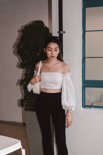 [ 閉眼入手系列! 多種着法~ 棉麻泡泡袖 top ] Cinnamoroll Cloudy Off-shoulder Top - White