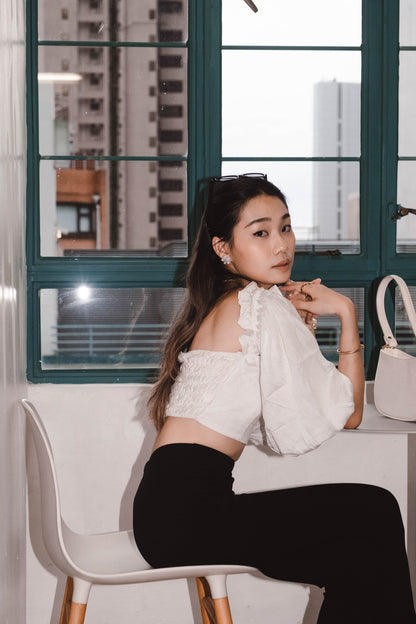 [ 閉眼入手系列! 多種着法~ 棉麻泡泡袖 top ] Cinnamoroll Cloudy Off-shoulder Top - White