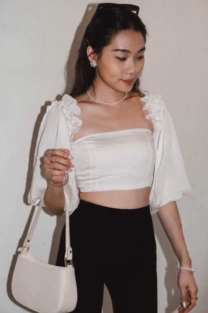 [ 閉眼入手系列! 多種着法~ 棉麻泡泡袖 top ] Cinnamoroll Cloudy Off-shoulder Top - White