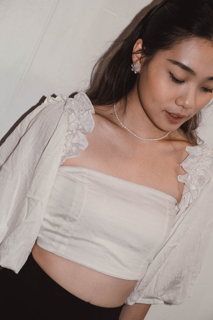 [ 閉眼入手系列! 多種着法~ 棉麻泡泡袖 top ] Cinnamoroll Cloudy Off-shoulder Top - White
