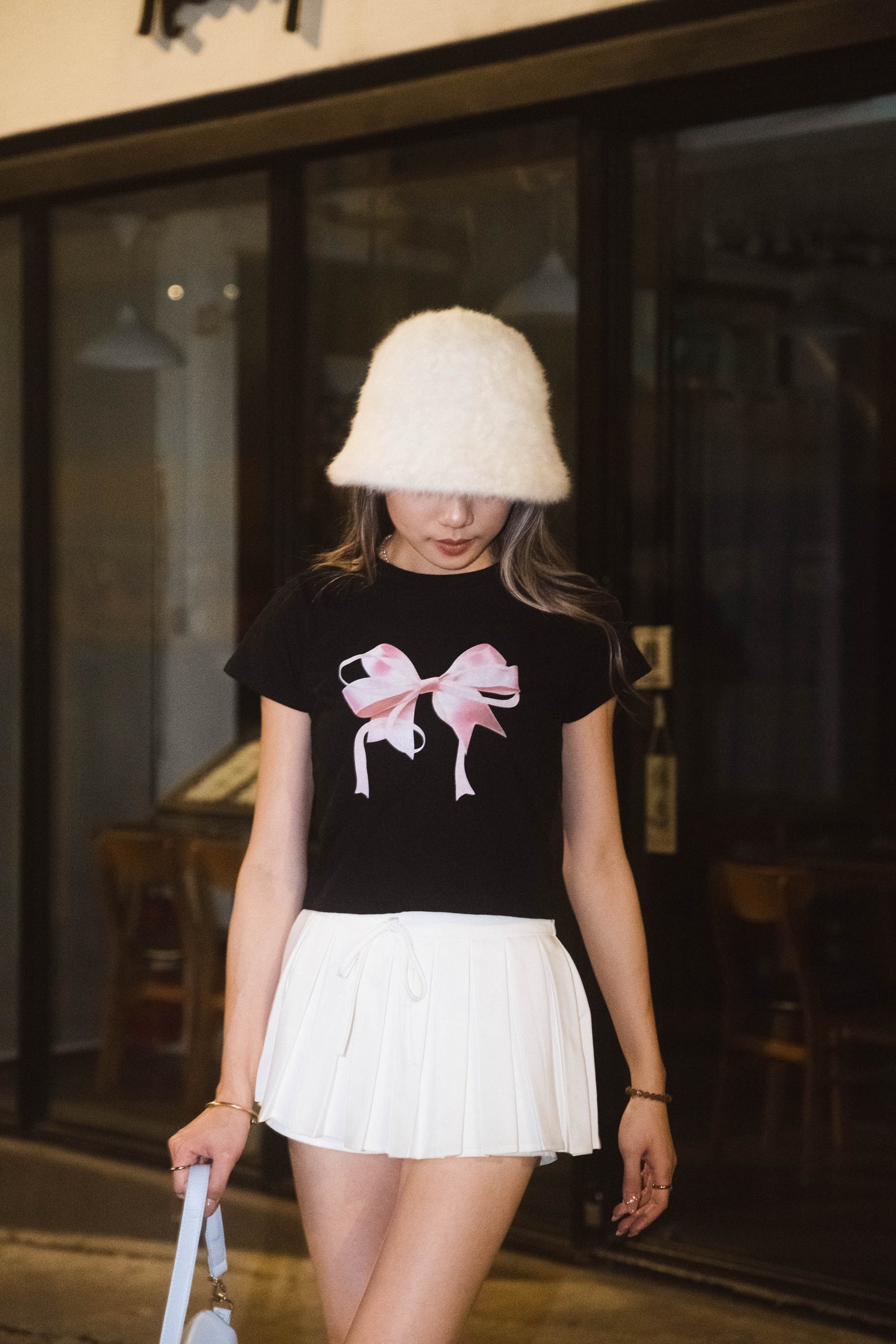 [ 少女心爆棚！大蝴蝶結 tee ] Big Pinkie Bow Soft Tee  - 2 colours