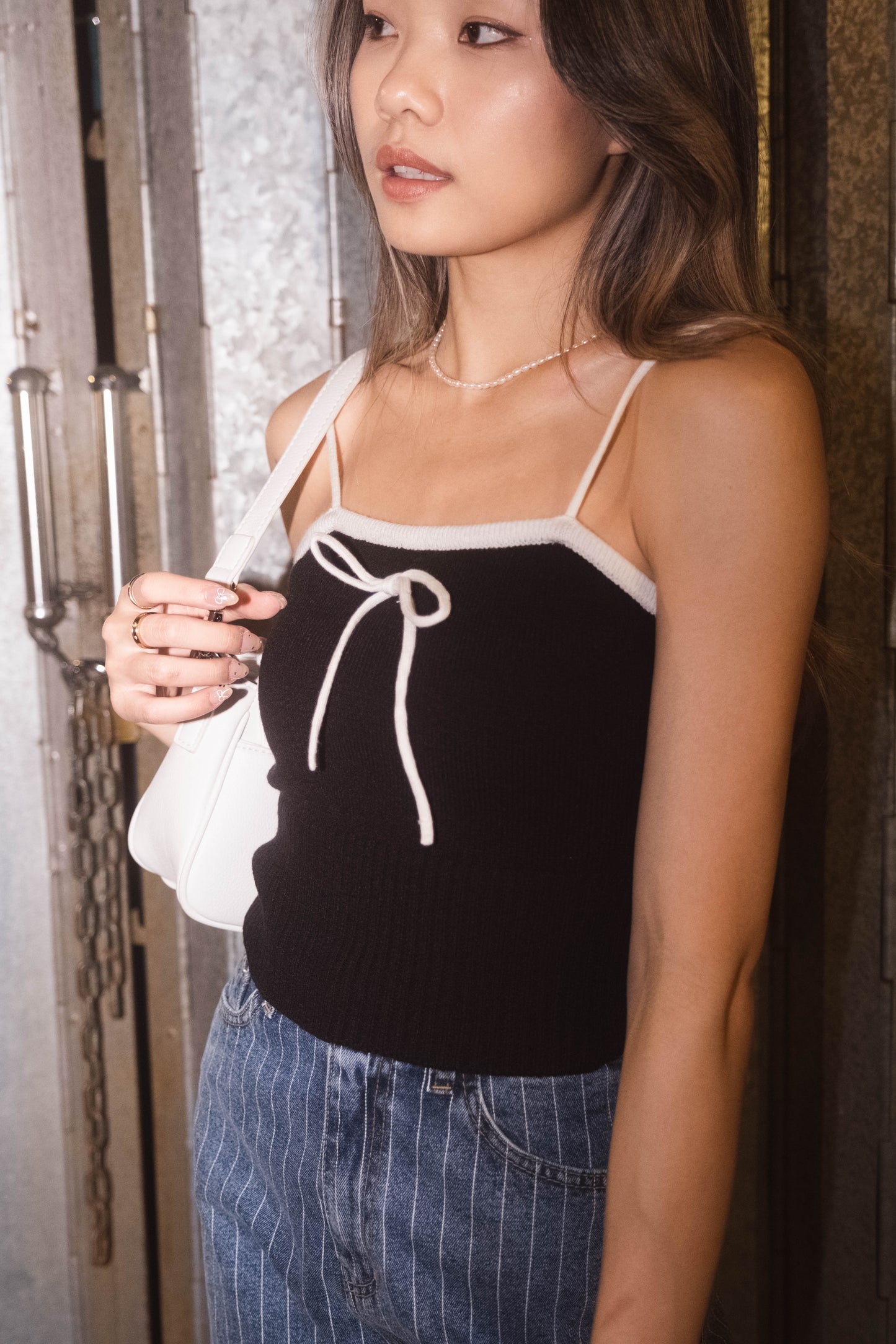 [ 針織蝴蝶結吊帶 ] Soft Knit Ribbon Basic Cami - 2 colours