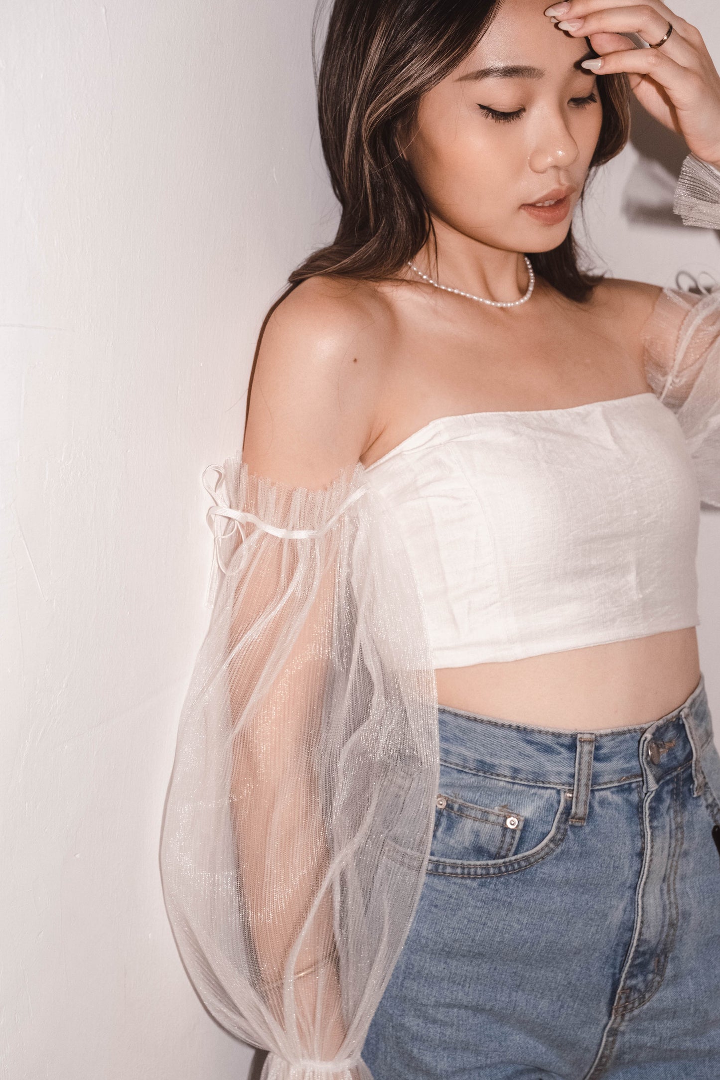 [ 太美了! 高貴紗䄂一字膊 ] Swan Lake Off-shoulder Top - White