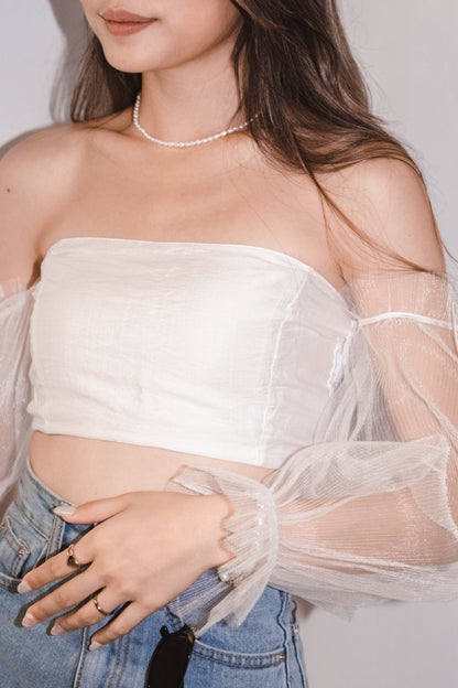 [ 太美了! 高貴紗䄂一字膊 ] Swan Lake Off-shoulder Top - White