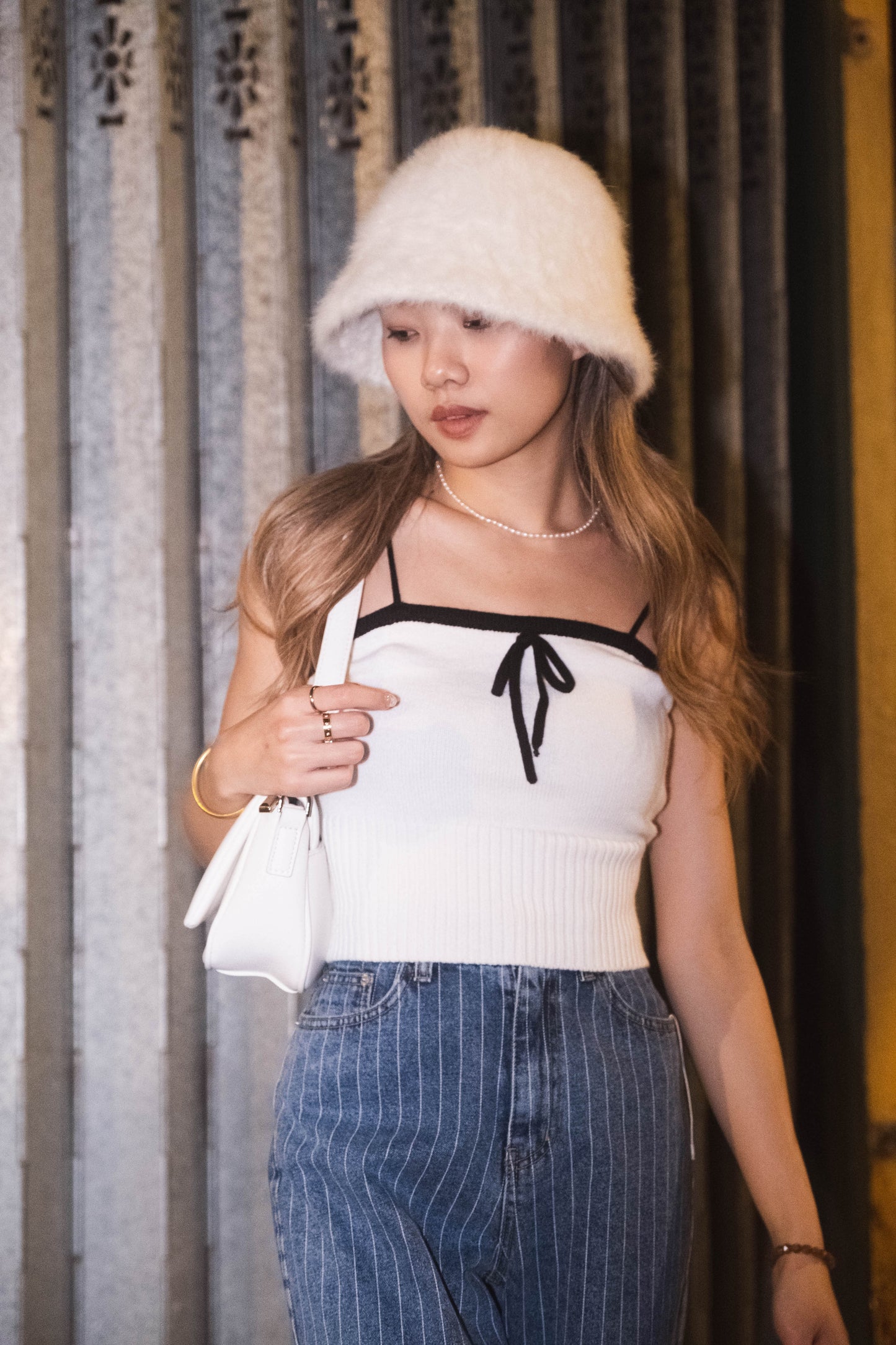 [ 針織蝴蝶結吊帶 ] Soft Knit Ribbon Basic Cami - 2 colours