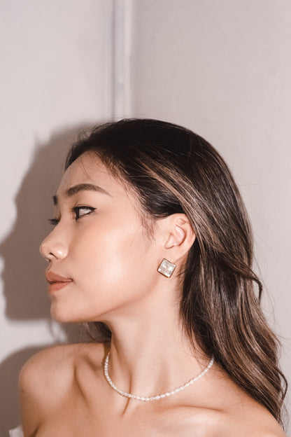 [ 閃閃貝殼方形耳環 ] Sea Shell Square Earrings