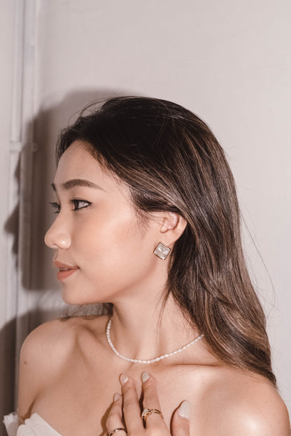 [ 閃閃貝殼方形耳環 ] Sea Shell Square Earrings