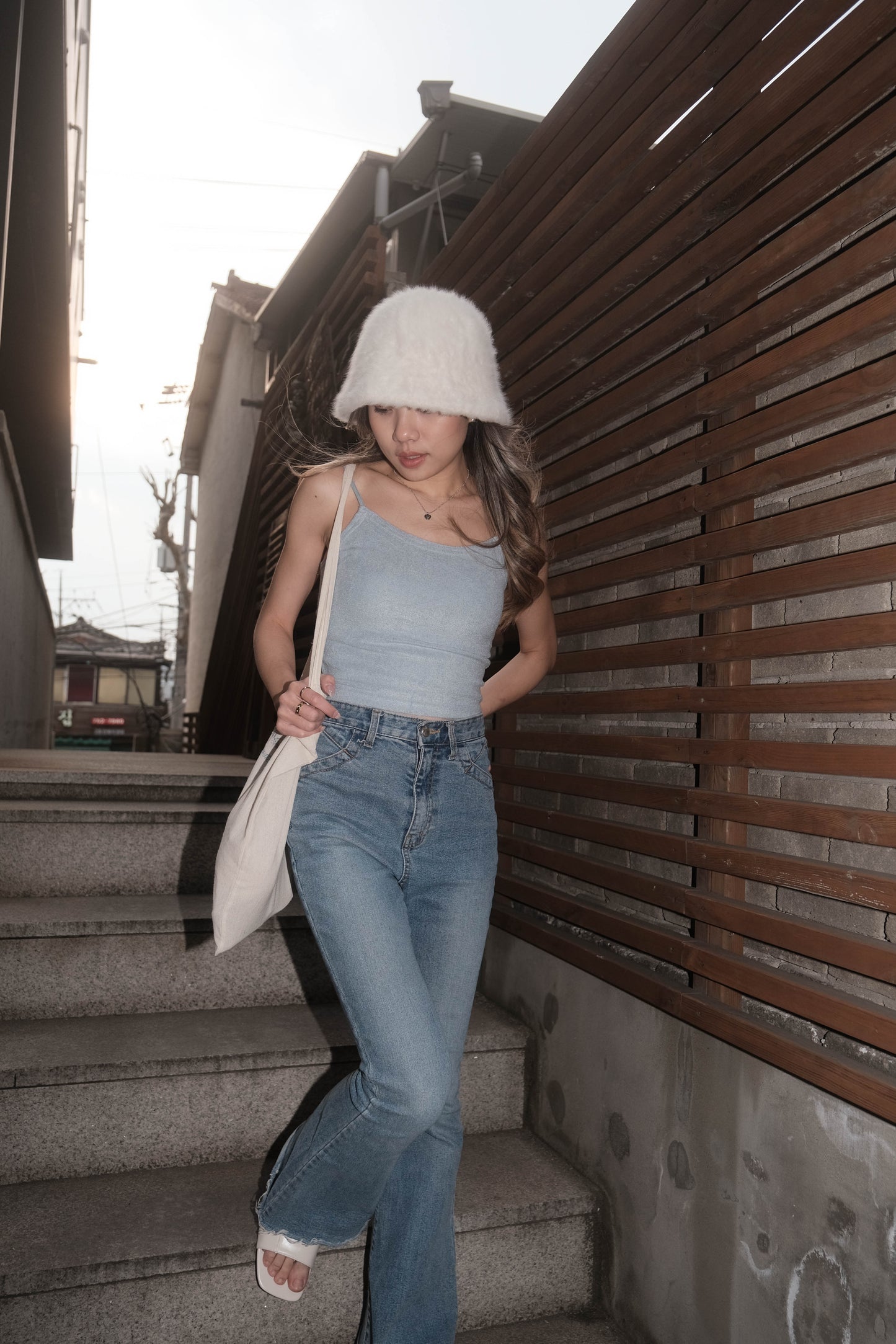 [ 韓國連線 🇰🇷 夏日清涼感~ 毛巾質感吊帶 ] Tweety Momo Mini Cami - Light Blue