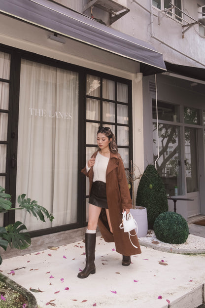 [ 歐美女生必備! 仿麂皮長褸 ] Kinda Faux Suede Trench Coat