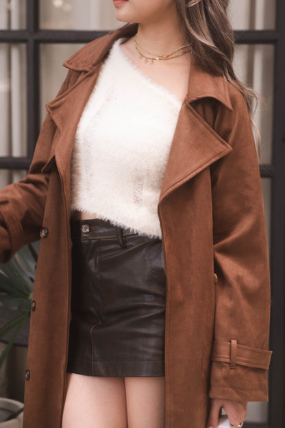 [ 歐美女生必備! 仿麂皮長褸 ] Kinda Faux Suede Trench Coat