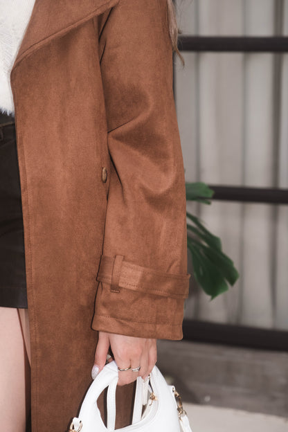 [ 歐美女生必備! 仿麂皮長褸 ] Kinda Faux Suede Trench Coat