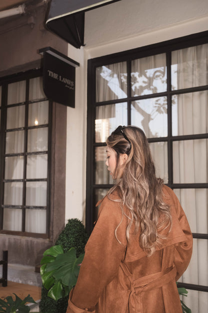 [ 歐美女生必備! 仿麂皮長褸 ] Kinda Faux Suede Trench Coat