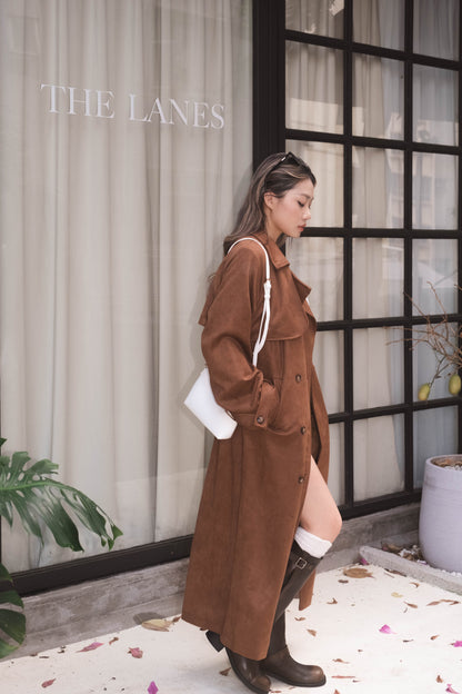 [ 歐美女生必備! 仿麂皮長褸 ] Kinda Faux Suede Trench Coat