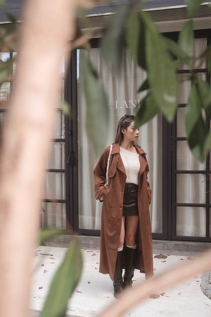 [ 歐美女生必備! 仿麂皮長褸 ] Kinda Faux Suede Trench Coat