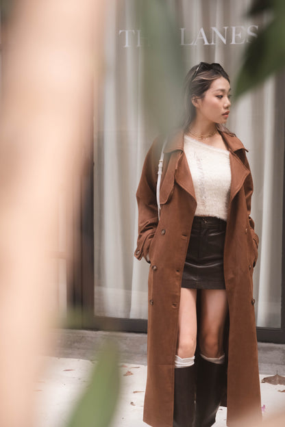 [ 歐美女生必備! 仿麂皮長褸 ] Kinda Faux Suede Trench Coat