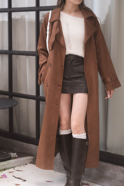 [ 歐美女生必備! 仿麂皮長褸 ] Kinda Faux Suede Trench Coat