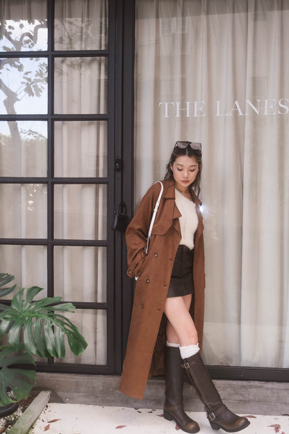 [ 歐美女生必備! 仿麂皮長褸 ] Kinda Faux Suede Trench Coat