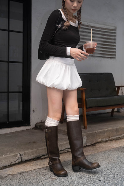 [ 極力推介! 最舒服的圓頭復古長靴 ] Round-Toe Buckle Up Knee-High Boots - 2 colours