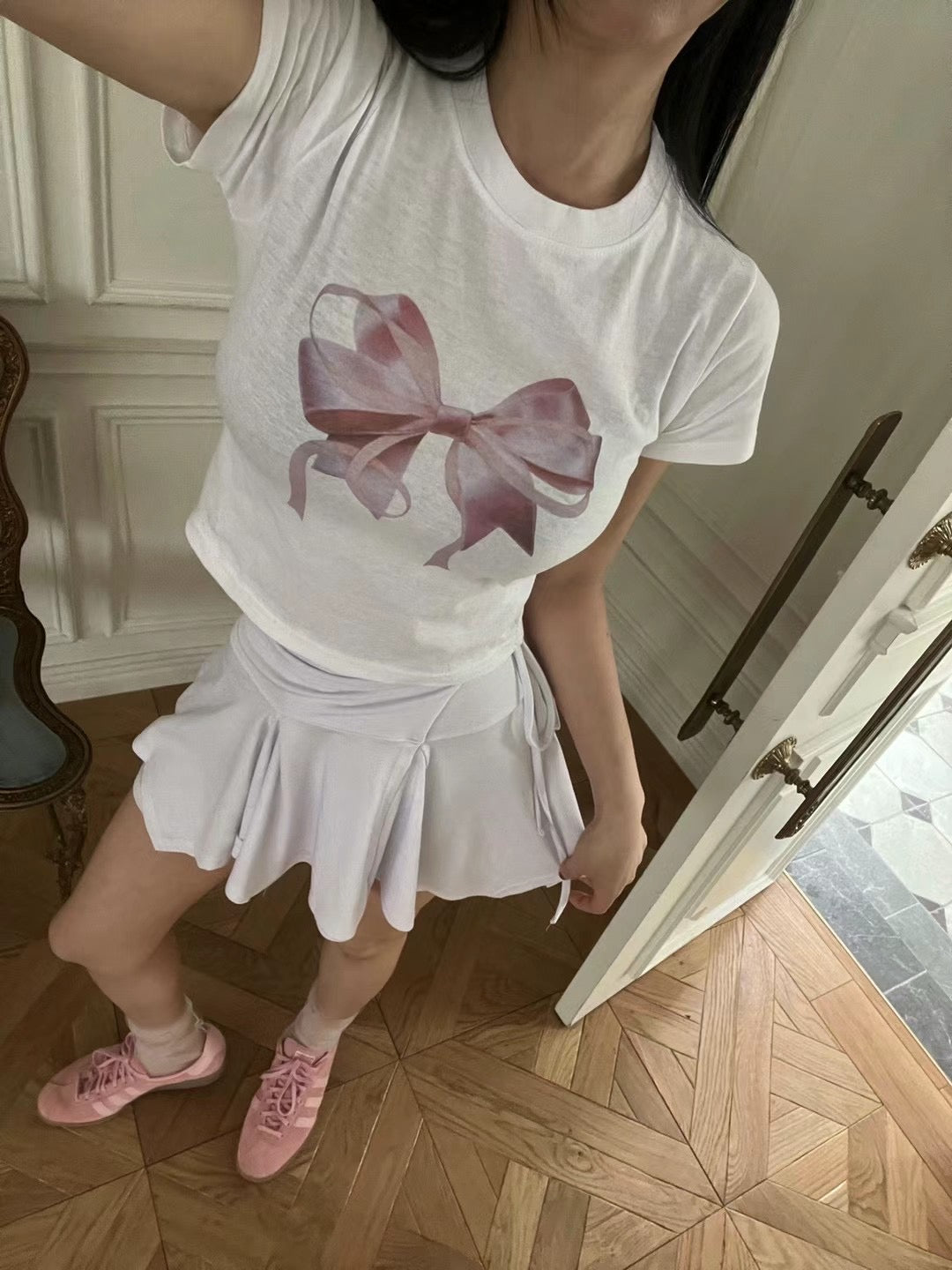 [ 少女心爆棚！大蝴蝶結 tee ] Big Pinkie Bow Soft Tee  - 2 colours