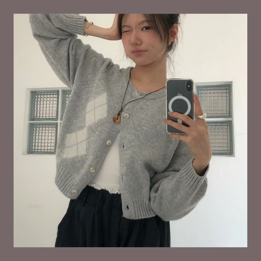 [ 🆕 私心自留~ 不撞款! 💘 高級感閃閃菱形格冷衫 ] Como Classy Cardigan - 3 colours