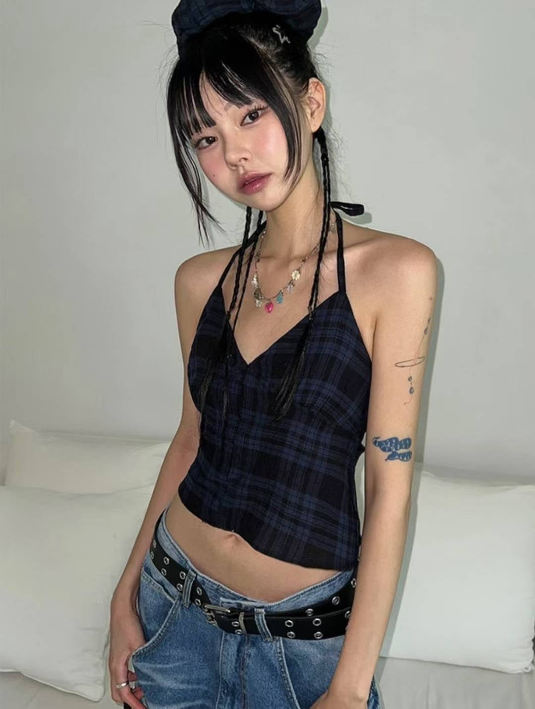 [ 新品優惠 🆕 個性不撞款 復古甜辣格仔吊帶 ] Checked Vintage Top (free scrunchie!) - 2 colours