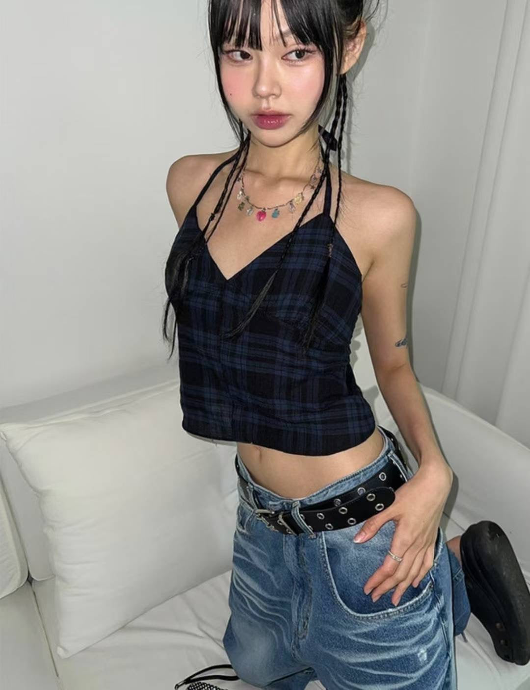 [ 新品優惠 🆕 個性不撞款 復古甜辣格仔吊帶 ] Checked Vintage Top (free scrunchie!) - 2 colours
