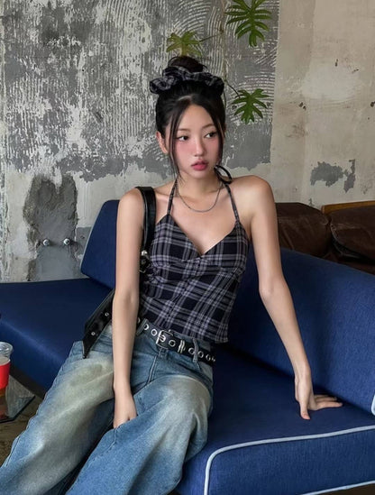[ 新品優惠 🆕 個性不撞款 復古甜辣格仔吊帶 ] Checked Vintage Top (free scrunchie!) - 2 colours