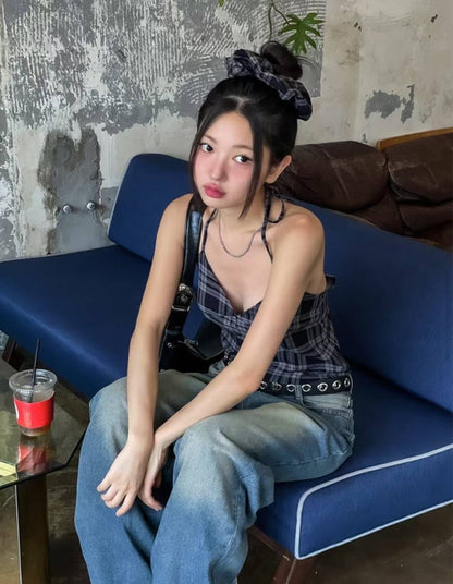 [ 新品優惠 🆕 個性不撞款 復古甜辣格仔吊帶 ] Checked Vintage Top (free scrunchie!) - 2 colours