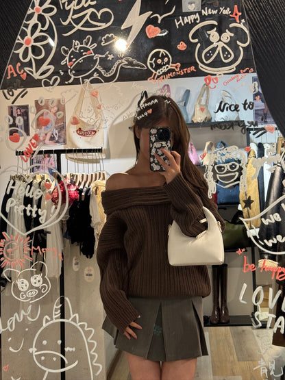 [ 新色到 ! 歐美甜美造型必備! ] Oversized Off-shoulder Chunky Sweater - 3 colours