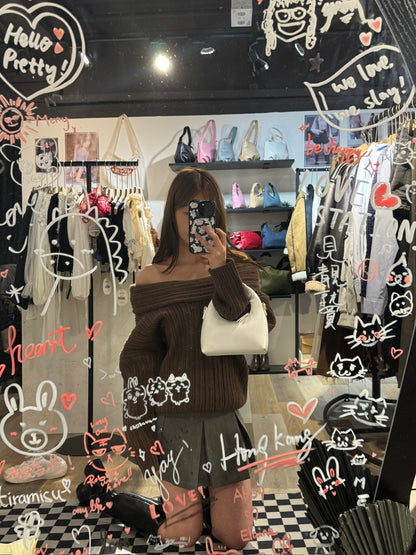 [ 新色到 ! 歐美甜美造型必備! ] Oversized Off-shoulder Chunky Sweater - 3 colours