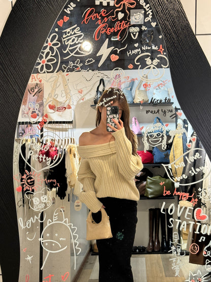 [ 新色到 ! 歐美甜美造型必備! ] Oversized Off-shoulder Chunky Sweater - 3 colours