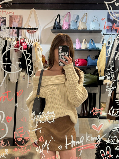 [ 新色到 ! 歐美甜美造型必備! ] Oversized Off-shoulder Chunky Sweater - 3 colours