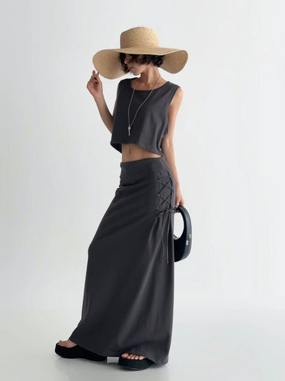 [ 簡約又有細節位的長裙 ] Tie Up Maxi Skirt - 2 colours