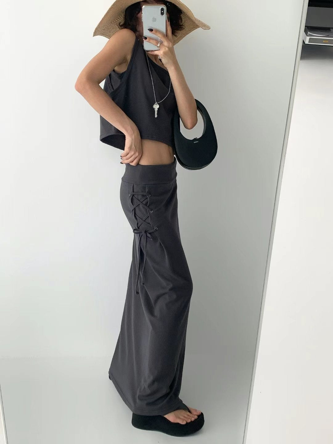[ 簡約又有細節位的長裙 ] Tie Up Maxi Skirt - 2 colours