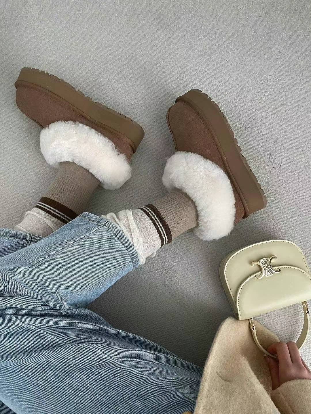 [ 今年必備! 毛毛厚底鞋 ] Mo Mo Fluffy Winter Platform Slipper - 3 colours