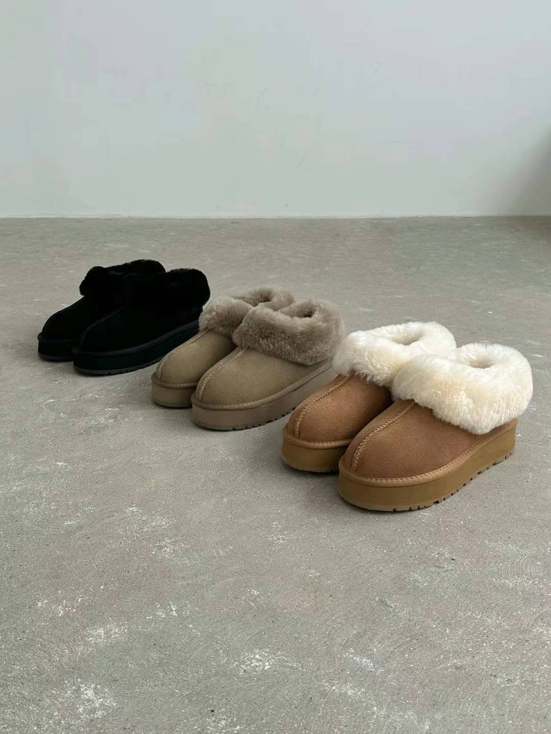 [ 今年必備! 毛毛厚底鞋 ] Mo Mo Fluffy Winter Platform Slipper - 3 colours