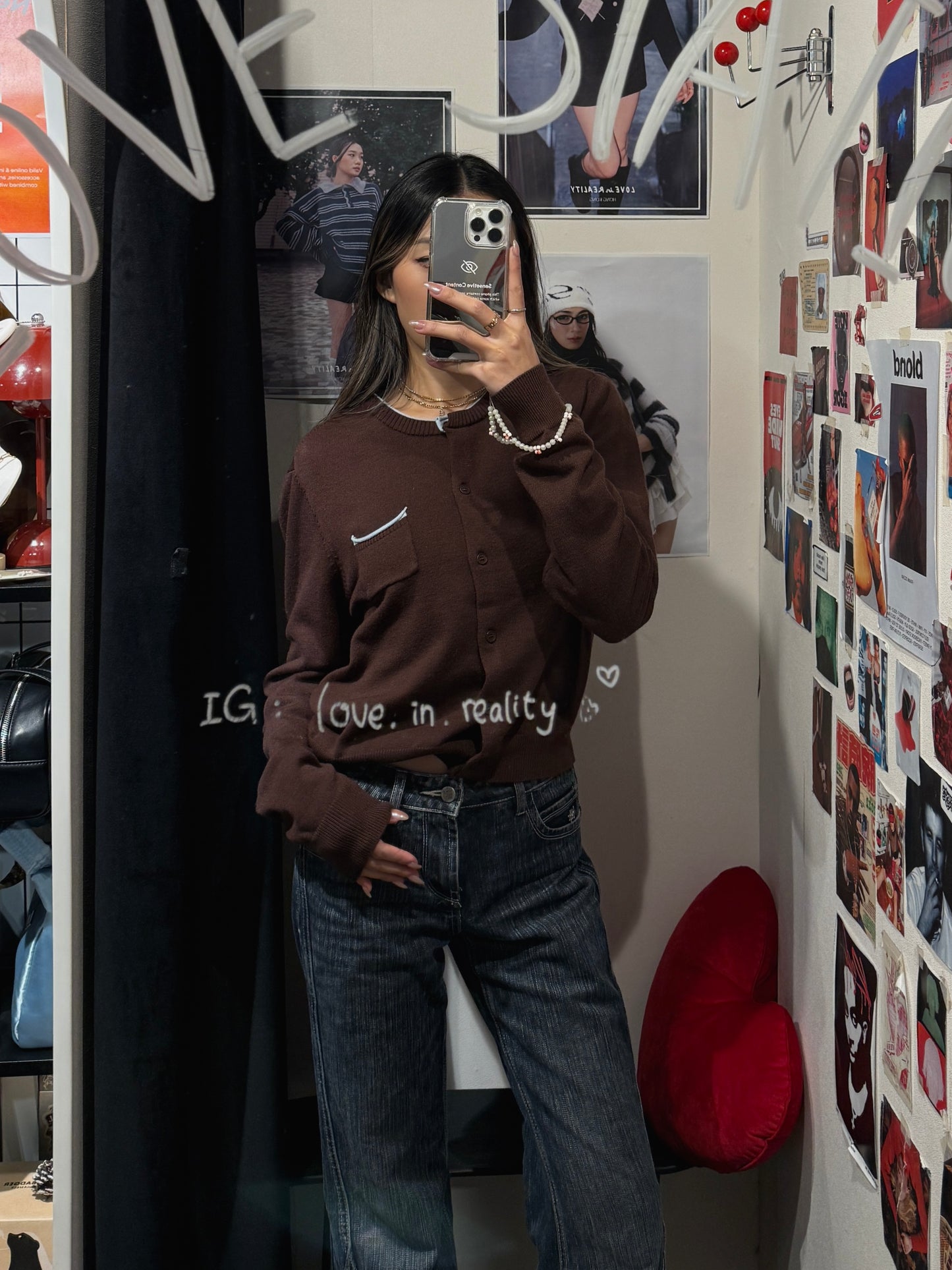 SALE [ 今季必備配色 藍加啡 ] Pocket Brown Cardigan