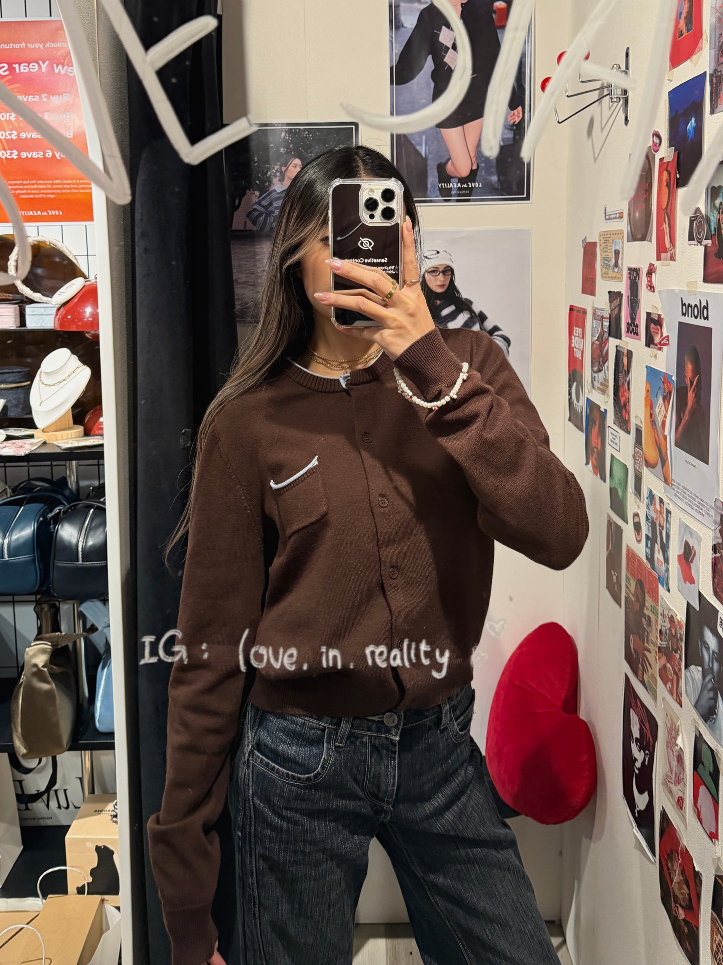SALE [ 今季必備配色 藍加啡 ] Pocket Brown Cardigan