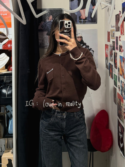 SALE [ 今季必備配色 藍加啡 ] Pocket Brown Cardigan